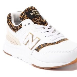 New Balance White and Leopard Print Sneakers